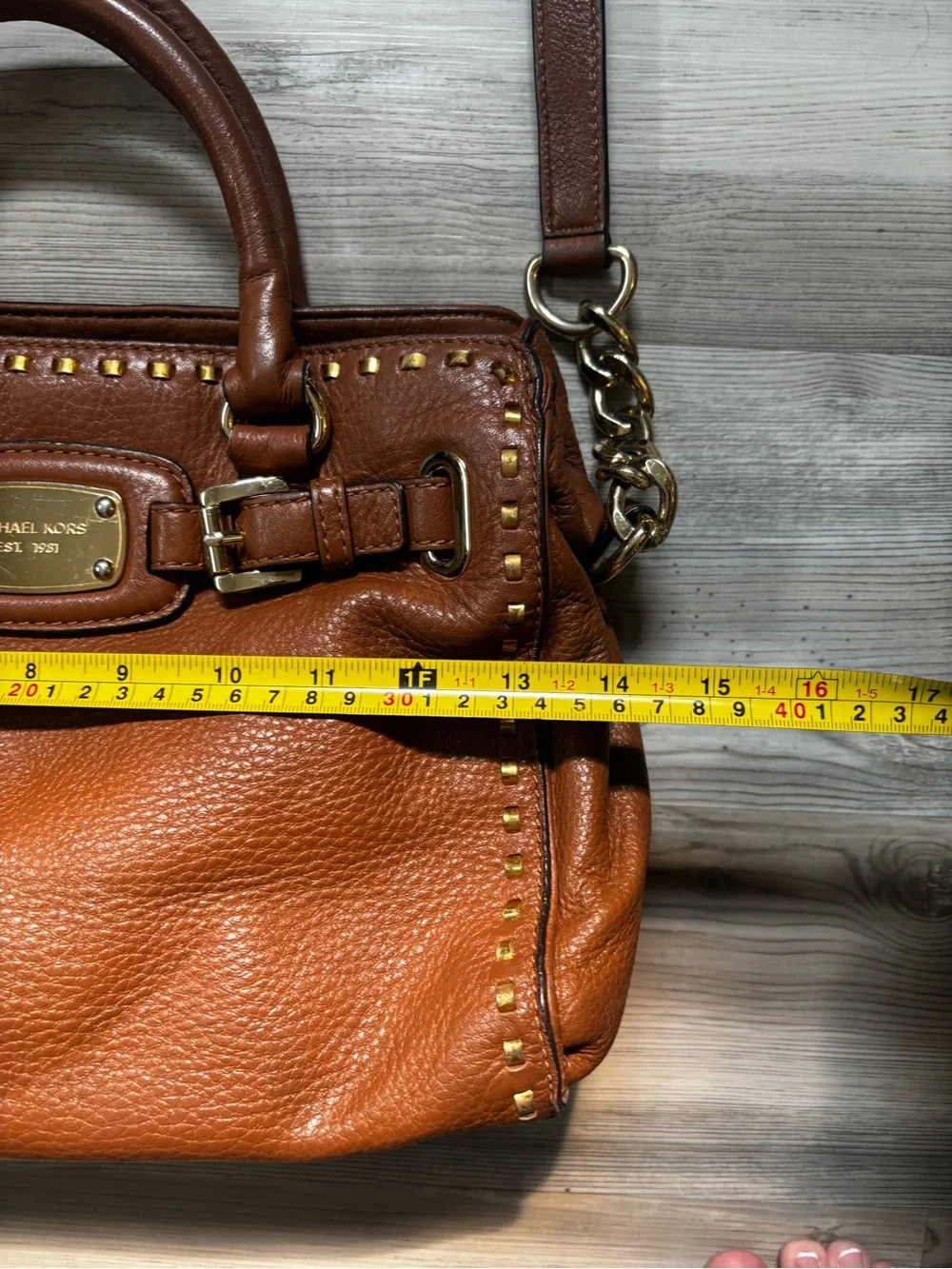 Michael Kors Brown Leather Studded Satchel Crossbody Shoulder Bag
